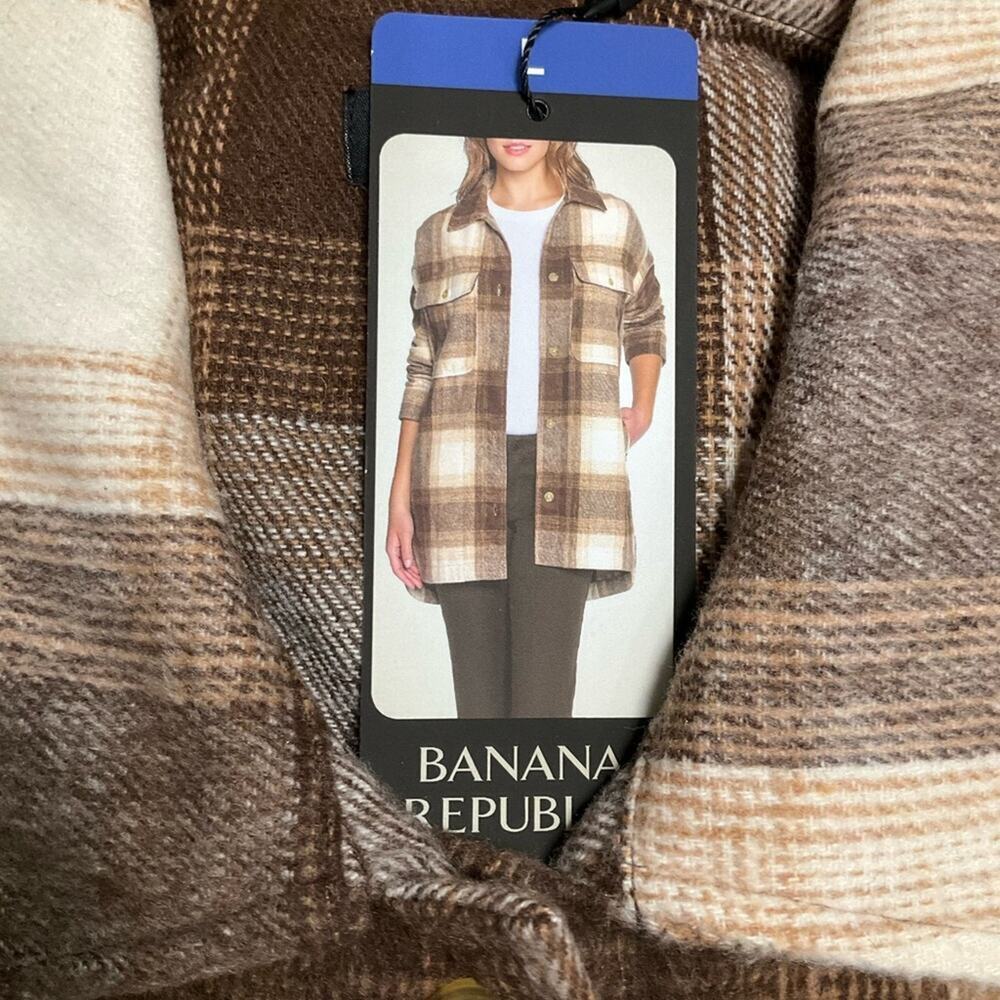 Banana Republic Women's Shirt Jacket Brown Plaid Side Pockets Size Large NWT - Picture 4 of 7